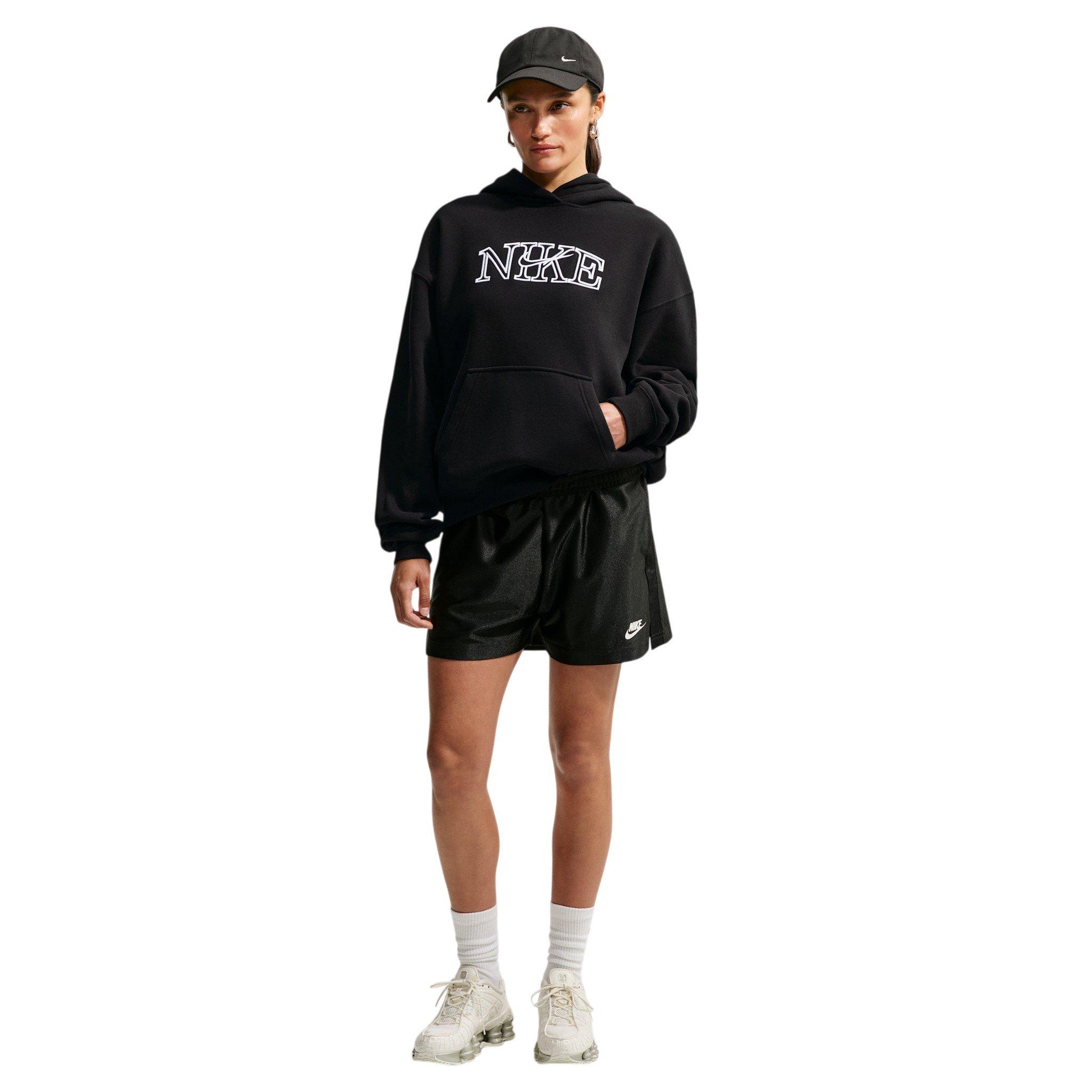 Nike Women's Studio Fleece Medium Weight Oversized Pullover Logo Hoodie - Black/White - BLACK/WHITE